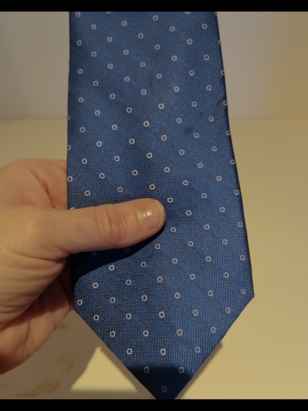 Dkny Navy Blue Silk Tie with White Micro Square Motif